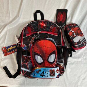 New Marvel Spiderman 17" Backpack 4PC | Backpack, Lunch Bag, Lanyard, Zip Case